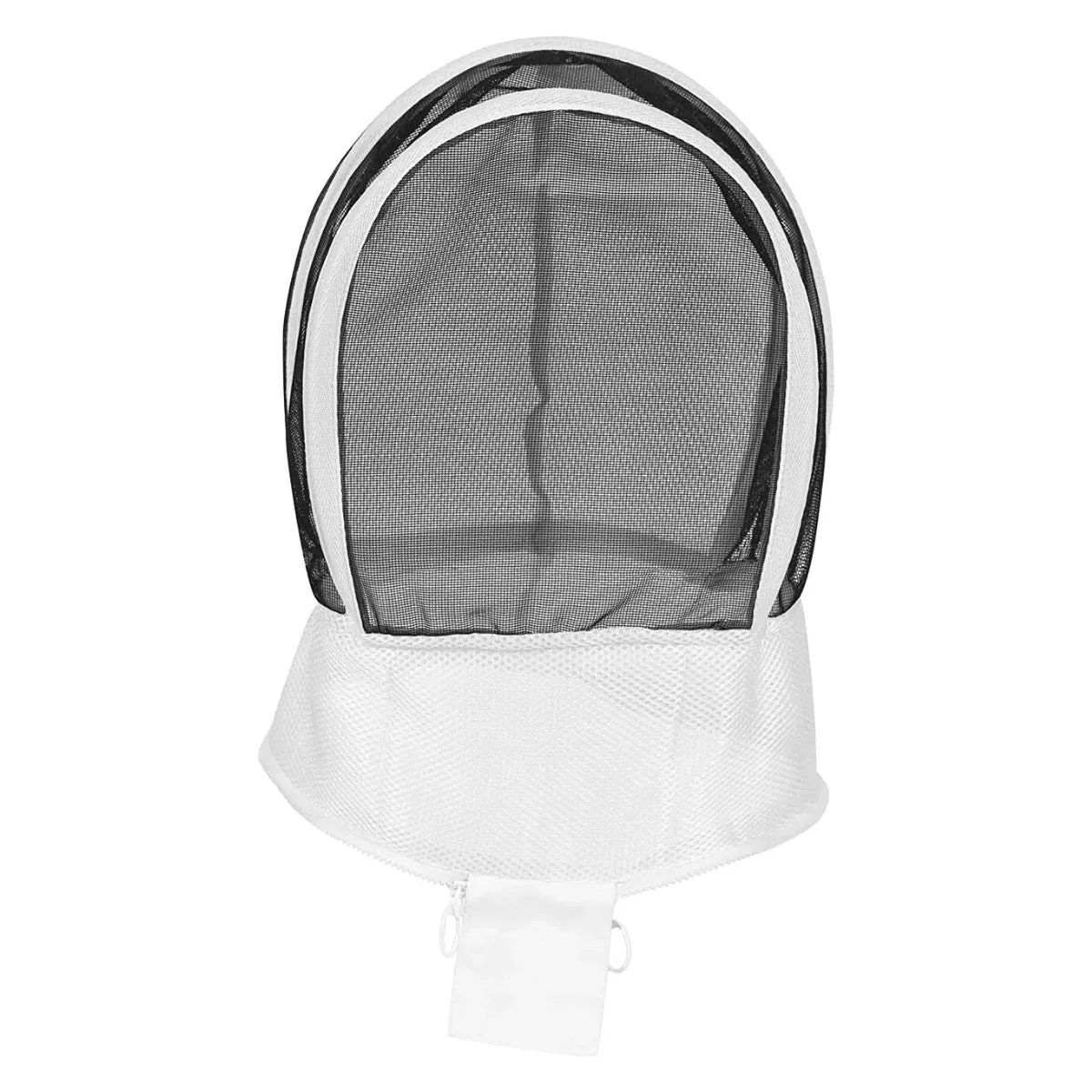 Standalone fencing veil showing its supporting ribs and zip collar