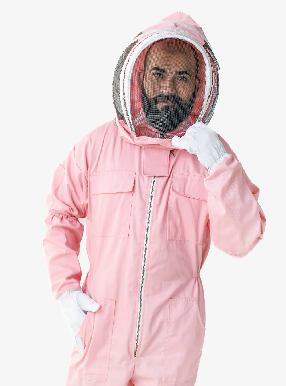 A cotton bee suit, which absorbs water and clings when soaked