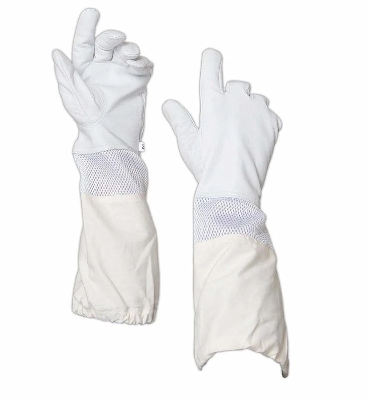 Beekeeping gloves sized to the hand, which a bee suit for beginners needs more than an expert does